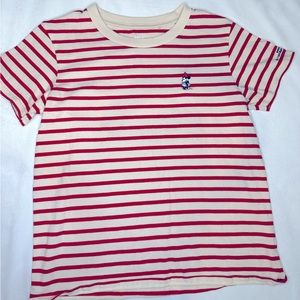 Uniqlo X Disney Minnie Mouse Shirt Womens S Red Striped Crewneck Short Sleeve